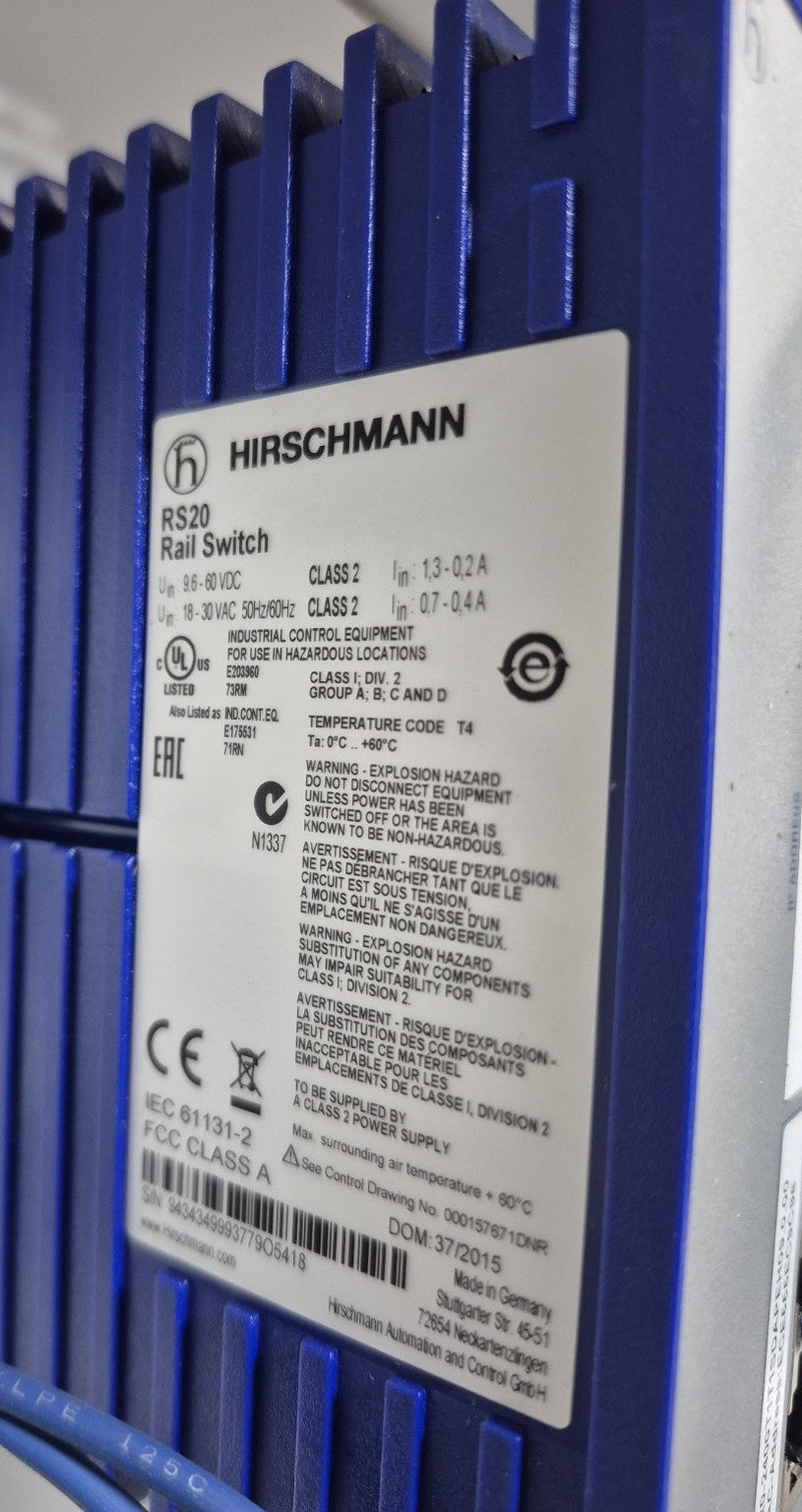 Hirschmann RS20-2400T1T1SDAPEH09.00 24-Port Industrial Ethernet DIN Rail Managed Switch