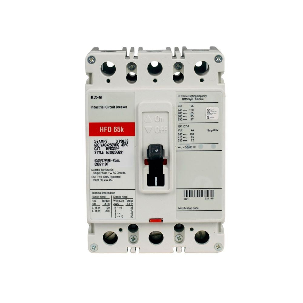 Eaton HFD3035 Circuit Breaker – 35A, 3-Pole, 600V, 25kAIC